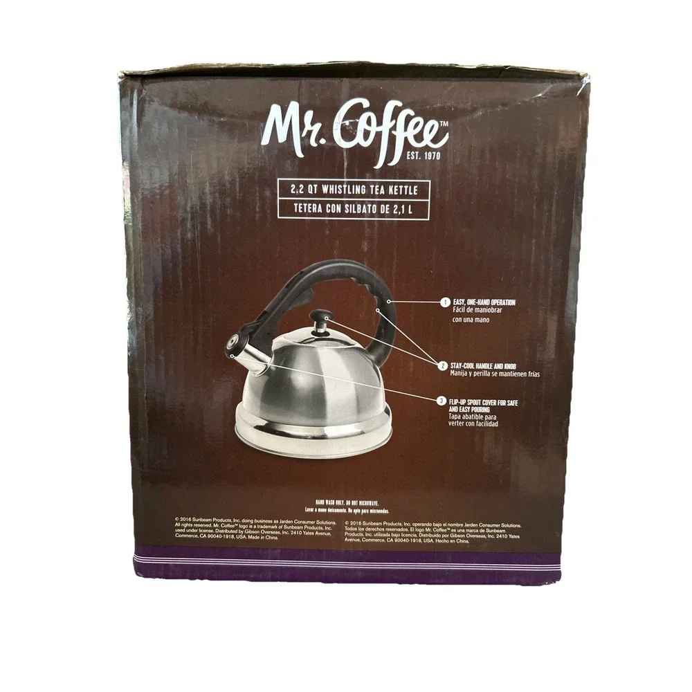 Mr. Coffee Claredale Stainless Steel Whistling Tea Kettle Brushed Satin 2.2qt.